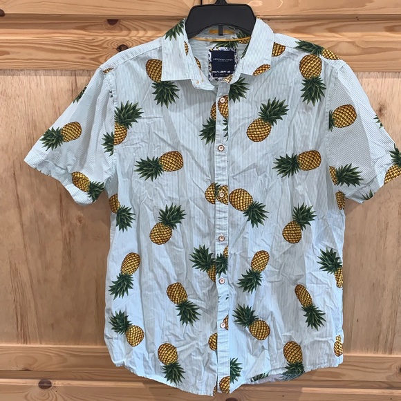 Denim & flower Ricky Singh striped pineapple novelty island shirt size L - Picture 1 of 3